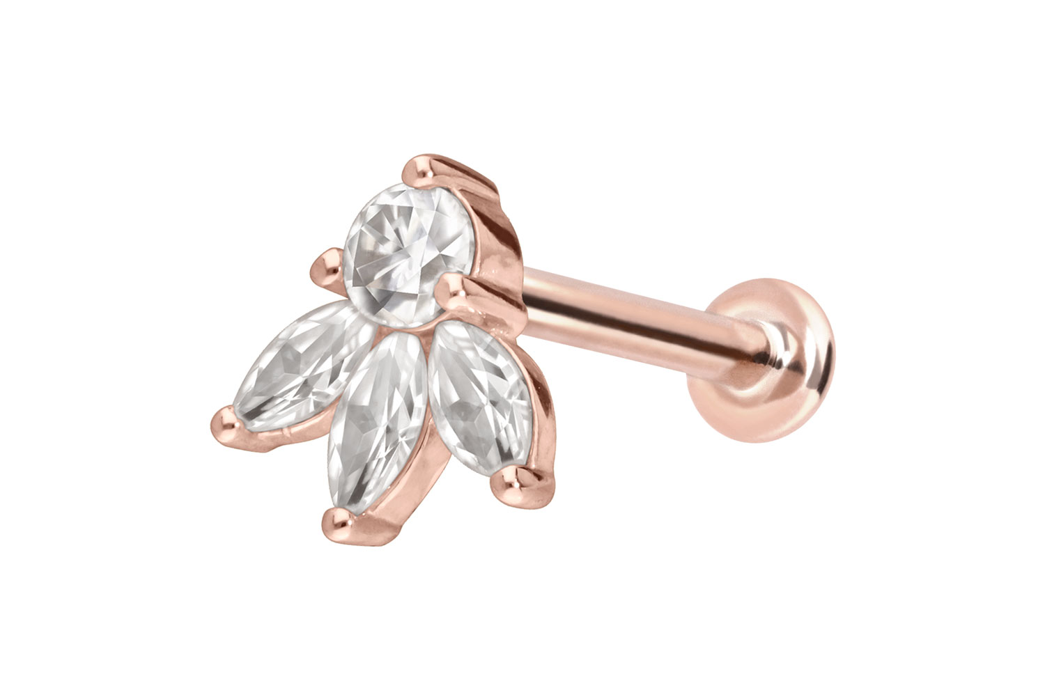 14 Karat Gold Labret Piercing mit Innengewinde MOISSANIT-LOTUSBLÜTE